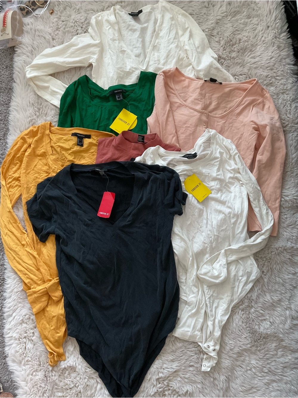 7 Mixed Long Sleeve and Short Sleeve Women  bodysuit Tops - Assorted Colors